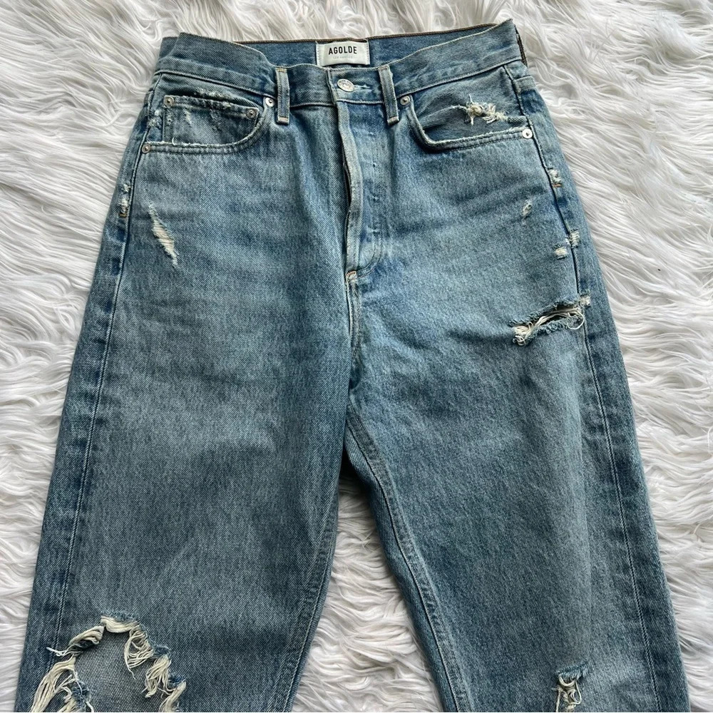 Agolde Light Blue High Rise Ripped Jeans - Picture 6 of 13